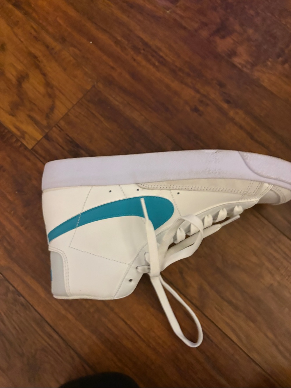 Nike Kids White High-Top Sneakers with Teal Swoosh